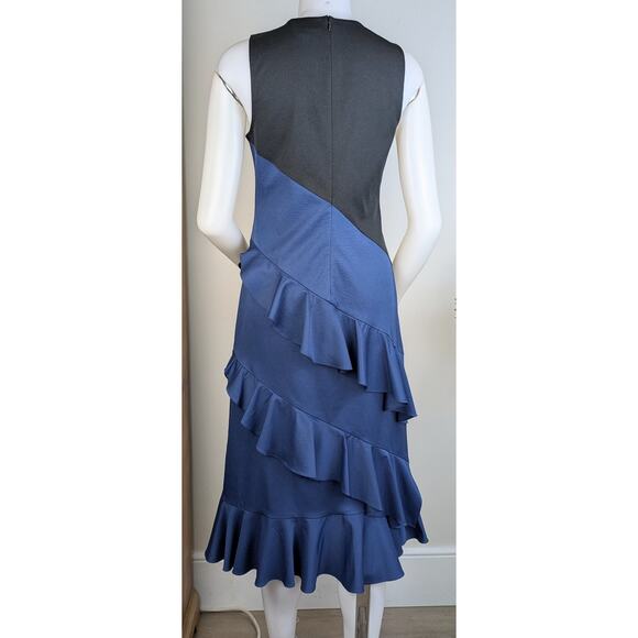 Sachin & Babi Sheath Dress Small Blue Black Colorblock Tiered Ruffled Sleeveless - Picture 6 of 12